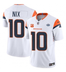 Men's Denver Broncos #10 Bo Nix White 2024 F.U.S.E. With Draft Pacth and 1-Star C Vapor Limited Football Stitched Jersey