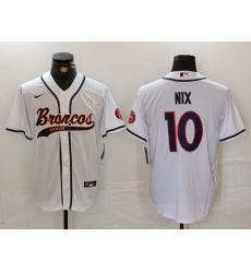 Men's Denver Broncos #10 Bo Nix White Cool Base Stitched Baseball Jersey