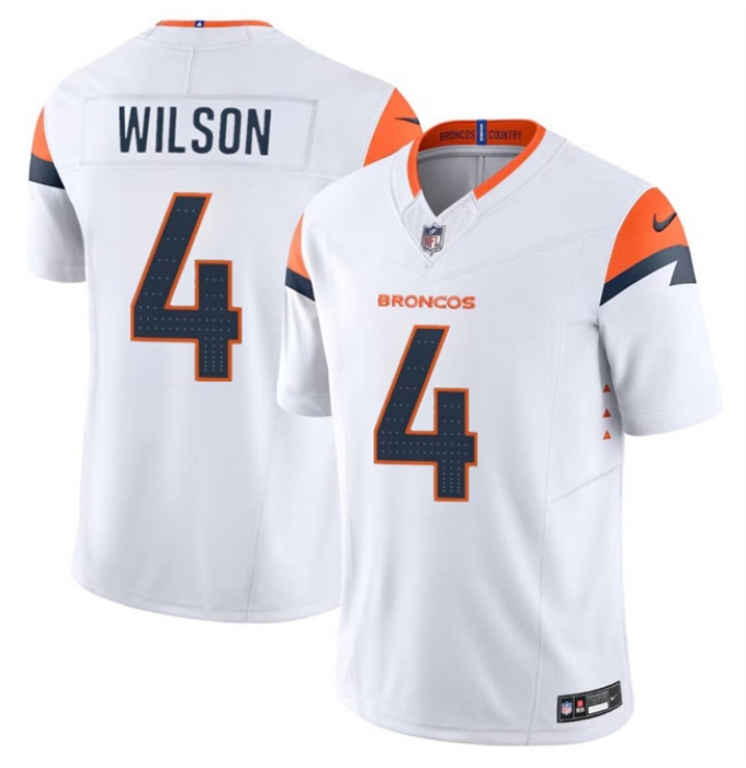 Men's Denver Broncos #4 Zach Wilson White 2024 F.U.S.E. Vapor Limited Football Stitched Jersey