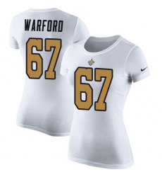 Women's Nike New Orleans Saints #67 Larry Warford White Rush Pride Name & Number T-Shirt