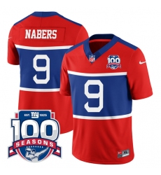 Men's New York Giants #9 Malik Nabers Century Red 100TH Season Commemorative Limited Football Stitched Jersey