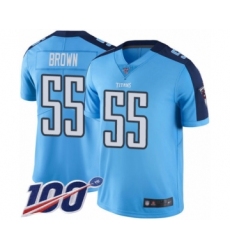 Men's Tennessee Titans #55 Jayon Brown Limited Light Blue Rush Vapor Untouchable 100th Season Football Jersey