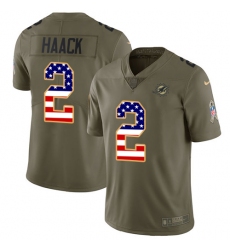 Men's Nike Miami Dolphins #2 Matt Haack Limited Olive USA Flag 2017 Salute to Service NFL Jersey