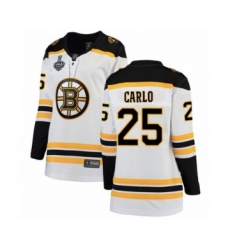 Women's Boston Bruins #25 Brandon Carlo Authentic White Away Fanatics Branded Breakaway 2019 Stanley Cup Final Bound Hockey Jersey
