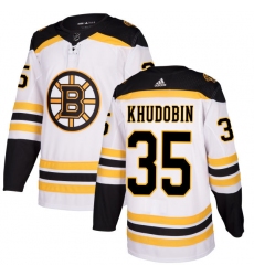 Women's Adidas Boston Bruins #35 Anton Khudobin Authentic White Away NHL Jersey