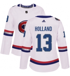 Women's Adidas Montreal Canadiens #13 Peter Holland Authentic White 2017 100 Classic NHL Jersey