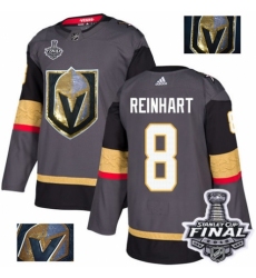 Men's Adidas Vegas Golden Knights #8 Griffin Reinhart Authentic Gray Fashion Gold 2018 Stanley Cup Final NHL Jersey