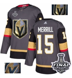Men's Adidas Vegas Golden Knights #15 Jon Merrill Authentic Gray Fashion Gold 2018 Stanley Cup Final NHL Jersey