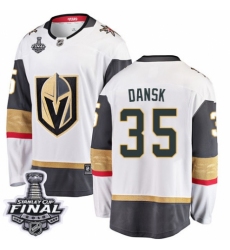 Men's Vegas Golden Knights #35 Oscar Dansk Authentic White Away Fanatics Branded Breakaway 2018 Stanley Cup Final NHL Jersey