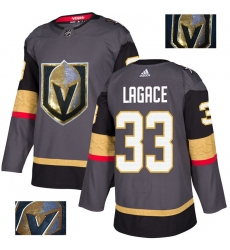 Men's Adidas Vegas Golden Knights #33 Maxime Lagace Authentic Gray Fashion Gold NHL Jersey