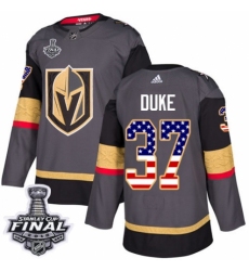 Men's Adidas Vegas Golden Knights #37 Reid Duke Authentic Gray USA Flag Fashion 2018 Stanley Cup Final NHL Jersey