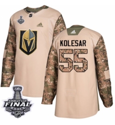 Youth Adidas Vegas Golden Knights #55 Keegan Kolesar Authentic Camo Veterans Day Practice 2018 Stanley Cup Final NHL Jersey