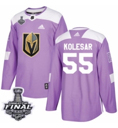 Youth Adidas Vegas Golden Knights #55 Keegan Kolesar Authentic Purple Fights Cancer Practice 2018 Stanley Cup Final NHL Jersey