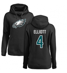 Women's Nike Philadelphia Eagles #4 Jake Elliott Black Name & Number Logo Pullover Hoodie