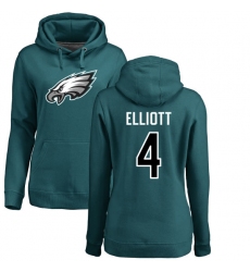 Women's Nike Philadelphia Eagles #4 Jake Elliott Green Name & Number Logo Pullover Hoodie