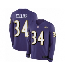 Men's Nike Baltimore Ravens #34 Alex Collins Limited Purple Therma Long Sleeve NFL Jersey