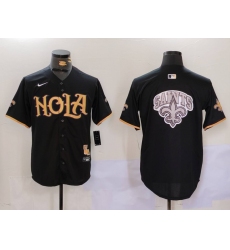 Men's New Orleans Saints Team Big Logo Black Cool Base Stitched Baseball Jersey