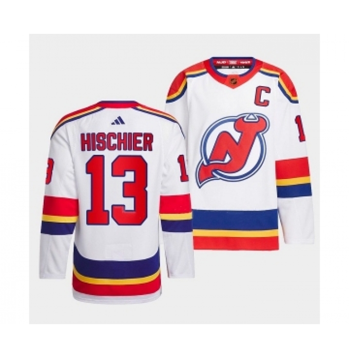 Men's New Jersey Devils #13 Nico Hischier White 2022-23 Reverse Retro Stitched Jersey