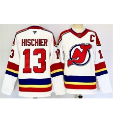 Men's New Jersey Devils #13 Nico Hischier White 2024-25 With C Stitched Hockey Jersey