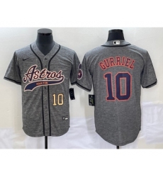 Men's Houston Astros #10 Yuli Gurriel Number Grey Gridiron Cool Base Stitched Baseball Jersey1