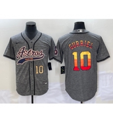 Men's Houston Astros #10 Yuli Gurriel Number Grey Gridiron Cool Base Stitched Baseball Jersey