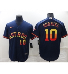 Men's Houston Astros #10 Yuli Gurriel Number Navy Blue Rainbow Stitched MLB Cool Base Nike Jersey