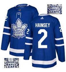 Men's Adidas Toronto Maple Leafs #2 Ron Hainsey Authentic Royal Blue Fashion Gold NHL Jersey