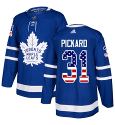 Men's Adidas Toronto Maple Leafs #31 Calvin Pickard Authentic Royal Blue USA Flag Fashion NHL Jersey