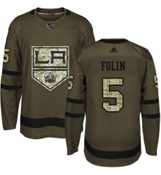 Men's Adidas Los Angeles Kings #5 Christian Folin Authentic Green Salute to Service NHL Jersey