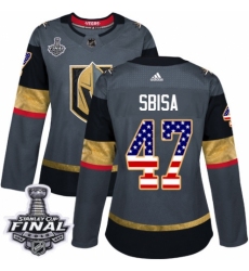 Women's Adidas Vegas Golden Knights #47 Luca Sbisa Authentic Gray USA Flag Fashion 2018 Stanley Cup Final NHL Jersey