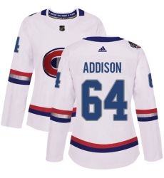 Women's Adidas Montreal Canadiens #64 Jeremiah Addison Authentic White 2017 100 Classic NHL Jersey