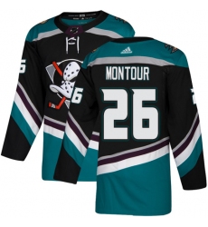 Men's Adidas Anaheim Ducks #26 Brandon Montour Authentic Black Teal Third NHL Jersey
