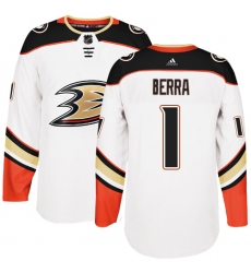 Youth Adidas Anaheim Ducks #1 Reto Berra Authentic White Away NHL Jersey