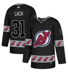 Men's Adidas New Jersey Devils #31 Eddie Lack Authentic Black Team Logo Fashion NHL Jersey