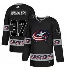 Men's Adidas Columbus Blue Jackets #37 Markus Hannikainen Authentic Black Team Logo Fashion NHL Jersey
