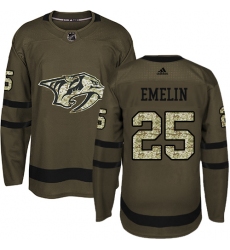 Youth Adidas Nashville Predators #25 Alexei Emelin Authentic Green Salute to Service NHL Jersey