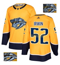 Men's Adidas Nashville Predators #52 Matt Irwin Authentic Gold Fashion Gold NHL Jersey
