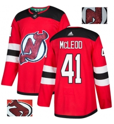 Men's Adidas New Jersey Devils #41 Michael McLeod Authentic Red Fashion Gold NHL Jersey