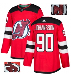 Men's Adidas New Jersey Devils #90 Marcus Johansson Authentic Red Fashion Gold NHL Jersey