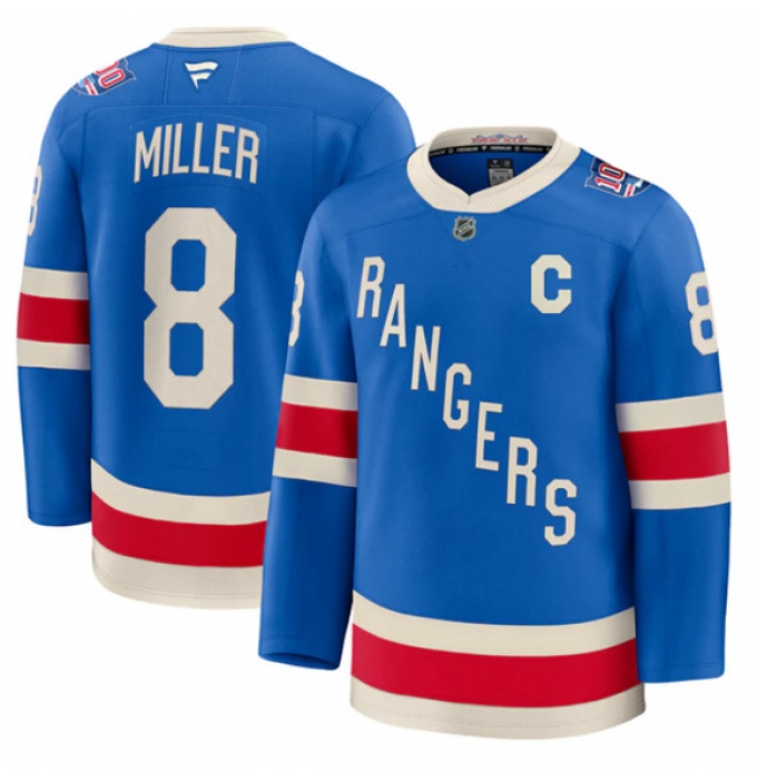 Men's New York Rangers #8 JT Miller Blue Centennial With C Stitched Hockey Jersey