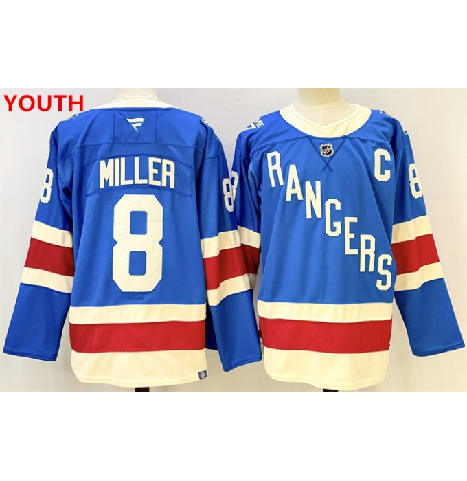Youth new york rangers #8 jt miller blue 2025 with c patch stitched hockey