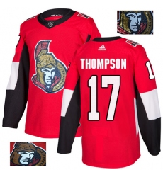 Men's Adidas Ottawa Senators #17 Nate Thompson Authentic Red Fashion Gold NHL Jersey