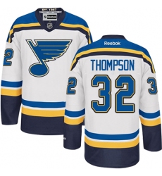 Men's Reebok St. Louis Blues #32 Tage Thompson Authentic White Away NHL Jersey
