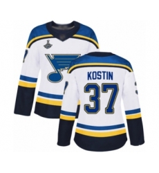 Women's St. Louis Blues #37 Klim Kostin Authentic White Away 2019 Stanley Cup Champions Hockey Jersey