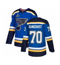 Men's St. Louis Blues #70 Oskar Sundqvist Authentic Royal Blue Home 2019 Stanley Cup Champions Hockey Jersey