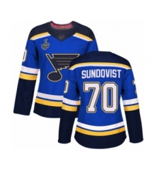 Women's St. Louis Blues #70 Oskar Sundqvist Authentic Royal Blue Home 2019 Stanley Cup Final Bound Hockey Jersey