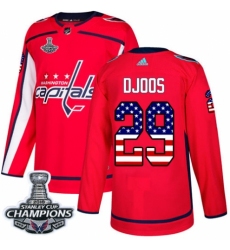 Men's Adidas Washington Capitals #29 Christian Djoos Authentic Red USA Flag Fashion 2018 Stanley Cup Final Champions NHL Jersey