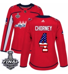 Women's Adidas Washington Capitals #4 Taylor Chorney Authentic Red USA Flag Fashion 2018 Stanley Cup Final NHL Jersey