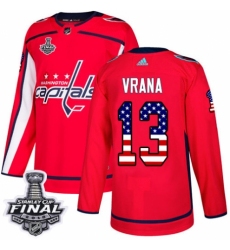 Men's Adidas Washington Capitals #13 Jakub Vrana Authentic Red USA Flag Fashion 2018 Stanley Cup Final NHL Jersey