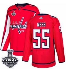 Men's Adidas Washington Capitals #55 Aaron Ness Premier Red Home 2018 Stanley Cup Final NHL Jersey